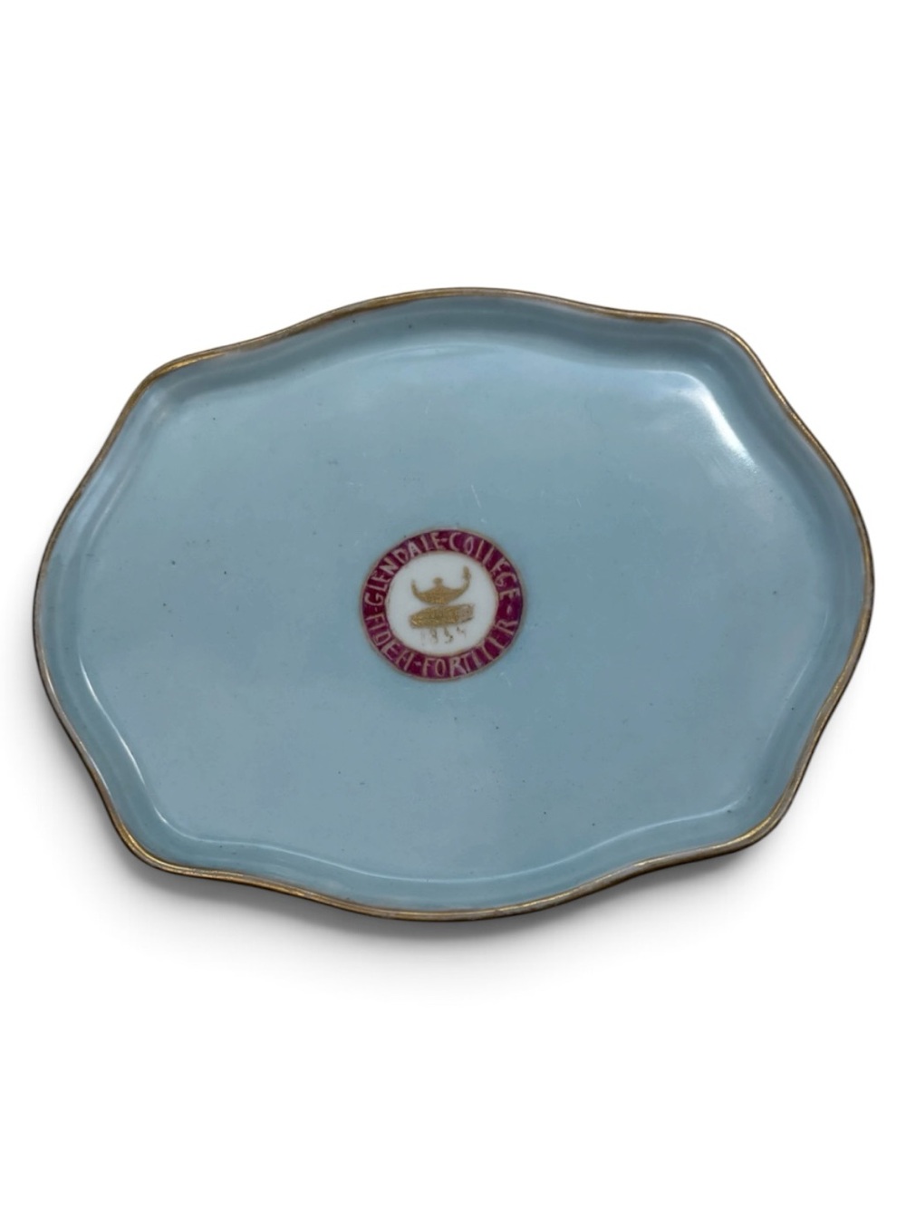 Vintage Limoges France Glendale College California Porcelain Pin Dish Blue Gold